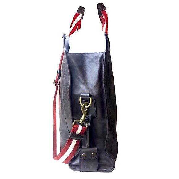 BALLY Brown Leather Trainspotting Work Bag Red Stripe Adjustable Shoulder Strap - Picture 5 of 16